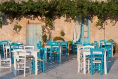 Emy White Table + 4 white/turquoise wooden straw seat Chairs Set for home, restaurants, pizzerias, communities and bars